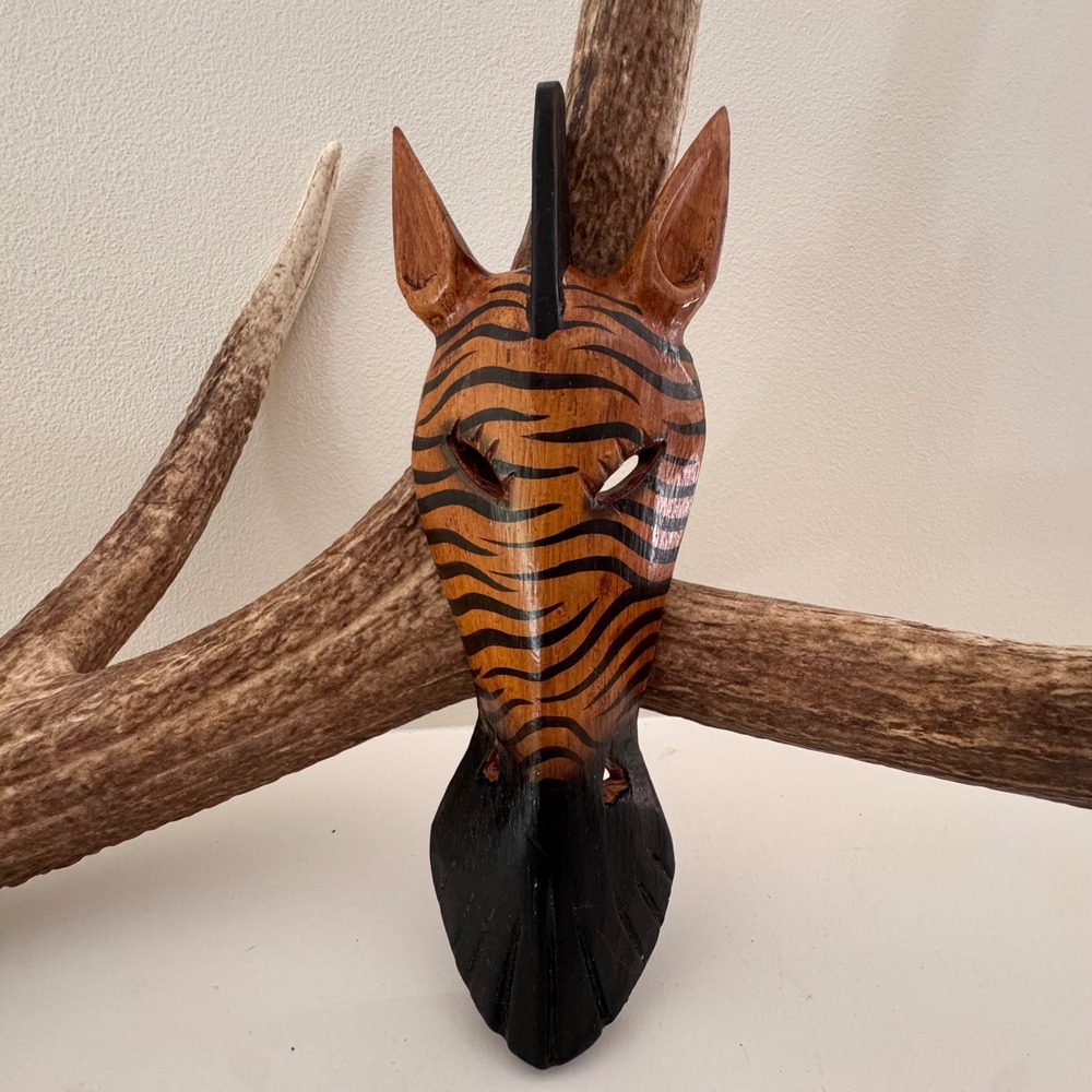 Hand Crafted Bali Zebra Wood Mask Wall Art Ubud Region Sustainable Wood NEW